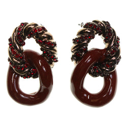 Brown & Red Colored Metal Dangle-Earrings With Crystal Accents #2200