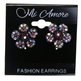 Colorful Metal Stud-Earrings With Crystal Accents #2213