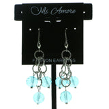 Silver-Tone & Blue Colored Metal Dangle-Earrings With Faceted Accents #613