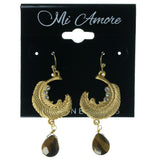 Gold-Tone & White Colored Metal Dangle-Earrings With Stone Accents #2227