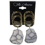 Gold-Tone & White Colored Metal Dangle-Earrings With Stone Accents #2233