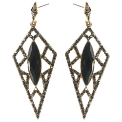 Drop-Dangle Earrings With Crystal Accents Black & Gold-Tone Colored #2234