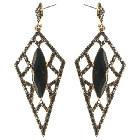 Drop-Dangle Earrings With Crystal Accents Black & Gold-Tone Colored #2234