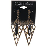 Drop-Dangle Earrings With Crystal Accents Black & Gold-Tone Colored #2234