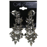 Silver-Tone & Clear Colored Metal Dangle-Earrings With Faceted Accents #2235