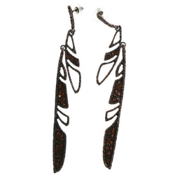 Feather Dangle-Earrings Bronze-Tone & Orange Colored #2237