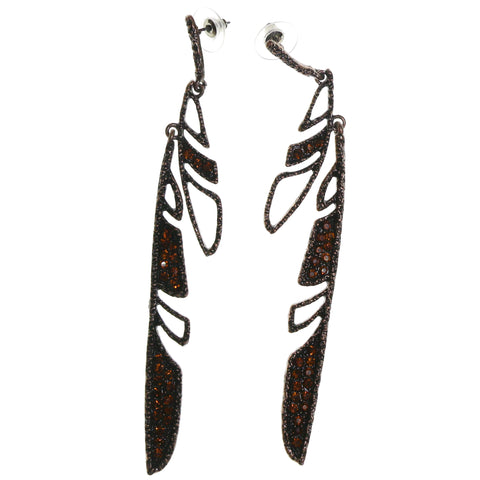 Feather Dangle-Earrings Bronze-Tone & Orange Colored #2237