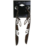 Feather Dangle-Earrings Bronze-Tone & Orange Colored #2237