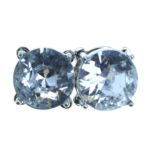 Silver-Tone Metal Stud-Earrings With Crystal Accents #2241
