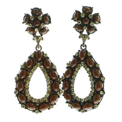 Bronze-Tone & Brown Colored Metal Dangle-Earrings With Bead Accents #620