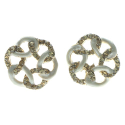 White & Gold-Tone Colored Metal Stud-Earrings With Crystal Accents #626