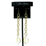 Gold-Tone & Clear Colored Metal Drop-Dangle-Earrings With Faceted Accents #627