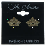Crown Stud-Earrings With Crystal Accents Gold-Tone & Yellow Colored #634