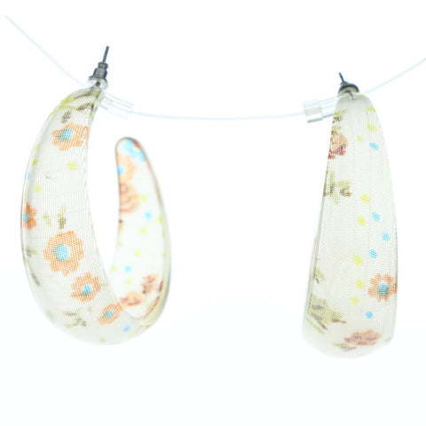 Flower Hoop-Earrings Clear & Multi Colored #644