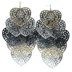 Heart Chandelier-Earrings Silver-Tone & Gold-Tone Colored #647