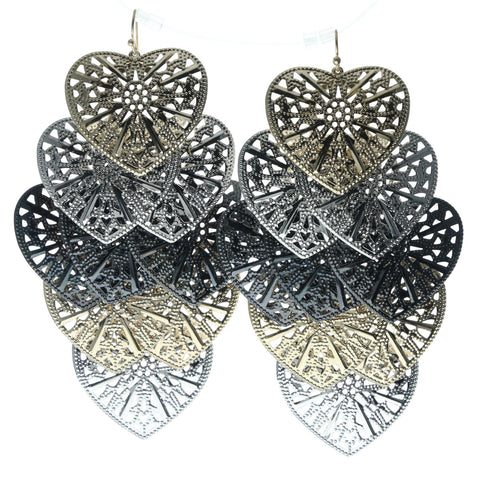 Heart Chandelier-Earrings Silver-Tone & Gold-Tone Colored #647