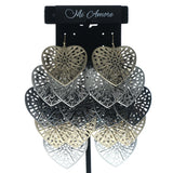 Heart Chandelier-Earrings Silver-Tone & Gold-Tone Colored #647