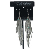 Feather Dangle-Earrings Silver-Tone & Blue Colored #649
