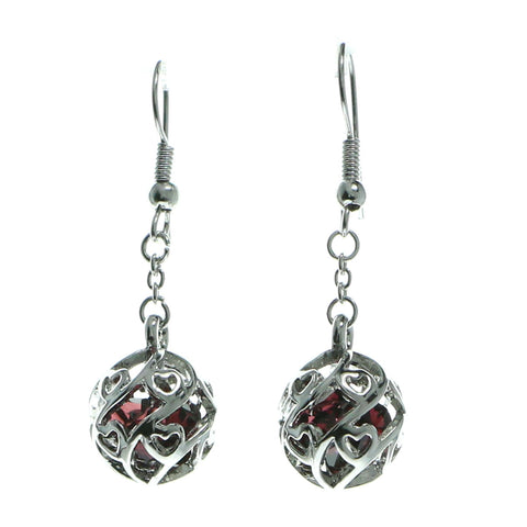 Silver-Tone & Purple Colored Metal Dangle-Earrings With Faceted Accents #652