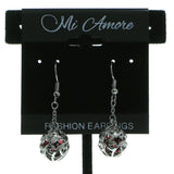 Silver-Tone & Purple Colored Metal Dangle-Earrings With Faceted Accents #652