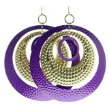 Gold-Tone & Purple Colored Metal Hoop-Earrings #654