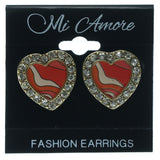 Heart Stud-Earrings With Crystal Accents Pink & Gold-Tone Colored #657