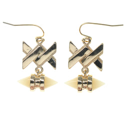 Gold-Tone & White Colored Metal Dangle-Earrings #671