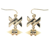 Gold-Tone & White Colored Metal Dangle-Earrings #671