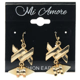 Gold-Tone & White Colored Metal Dangle-Earrings #671