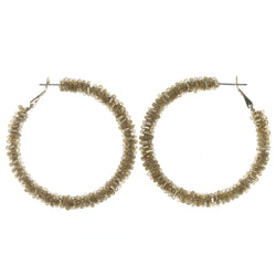 Brown & Gold-Tone Colored Metal Hoop-Earrings With Bead Accents #675