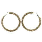 Brown & Gold-Tone Colored Metal Hoop-Earrings With Bead Accents #675