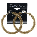 Brown & Gold-Tone Colored Metal Hoop-Earrings With Bead Accents #675