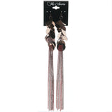 Bronze-Tone & Red Colored Metal Drop-Dangle-Earrings With Tassel Accents #678