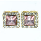 Gold-Tone & Pink Colored Metal Stud-Earrings With Crystal Accents #684