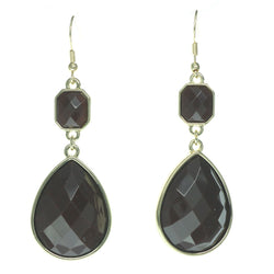 Brown & Gold-Tone Colored Metal Dangle-Earrings With Faceted Accents #685