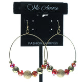 Gold-Tone & Red Colored Metal Dangle-Earrings With Bead Accents #686