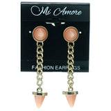 Gold-Tone & Pink Colored Metal Drop-Dangle-Earrings With Bead Accents #687