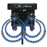 Blue & Black Colored Metal Dangle-Earrings With Crystal Accents #690