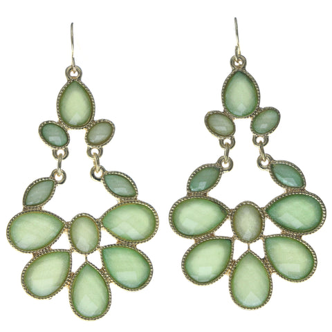 Green & Gold-Tone Colored Metal Dangle-Earrings With Crystal Accents #692