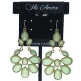 Green & Gold-Tone Colored Metal Dangle-Earrings With Crystal Accents #692