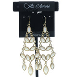 White & Gold-Tone Colored Metal Dangle-Earrings With Faceted Accents #693