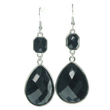 Black & Silver-Tone Colored Metal Dangle-Earrings With Faceted Accents #712