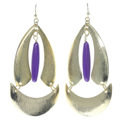 Gold-Tone & Purple Colored Metal Dangle-Earrings With Bead Accents #715