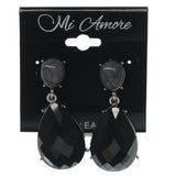 Silver-Tone & Black Colored Metal Dangle-Earrings With Faceted Accents #717