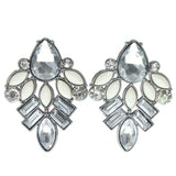 Silver-Tone & White Colored Metal Stud-Earrings With Crystal Accents #719