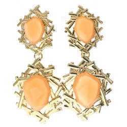 Gold-Tone & Peach Colored Metal Dangle-Earrings With Faceted Accents #721