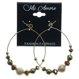 Gold-Tone & Brown Colored Metal Dangle-Earrings With Bead Accents #725
