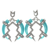 Blue & Silver-Tone Colored Metal Dangle-Earrings With Crystal Accents #726