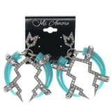 Blue & Silver-Tone Colored Metal Dangle-Earrings With Crystal Accents #726