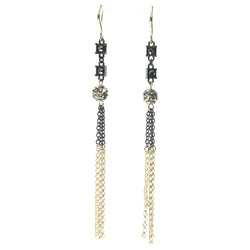 Gold-Tone & Black Colored Metal Drop-Dangle-Earrings With Crystal Accents #734